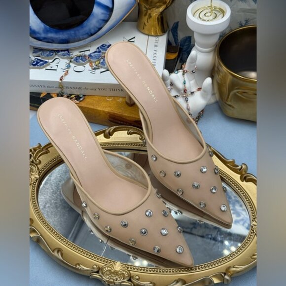 🆕 LOEFFLER RANDALL 🧿 NWOT Paloma Mesh Mid-Heel Mules, Cream/Clear, Sz 8 - Picture 7 of 14